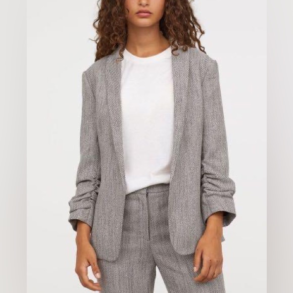 H&M women’s marked tweed shawl collar ruched sleeve blazer new with tags - Picture 1 of 8